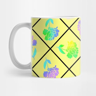 Window Pane Diagonal Floral Black Line on Yellow Mug